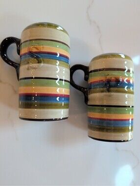Tabletops Unlimited Los Colores Salt & Pepper Shaker Set Rainbow Stripes Ceramic